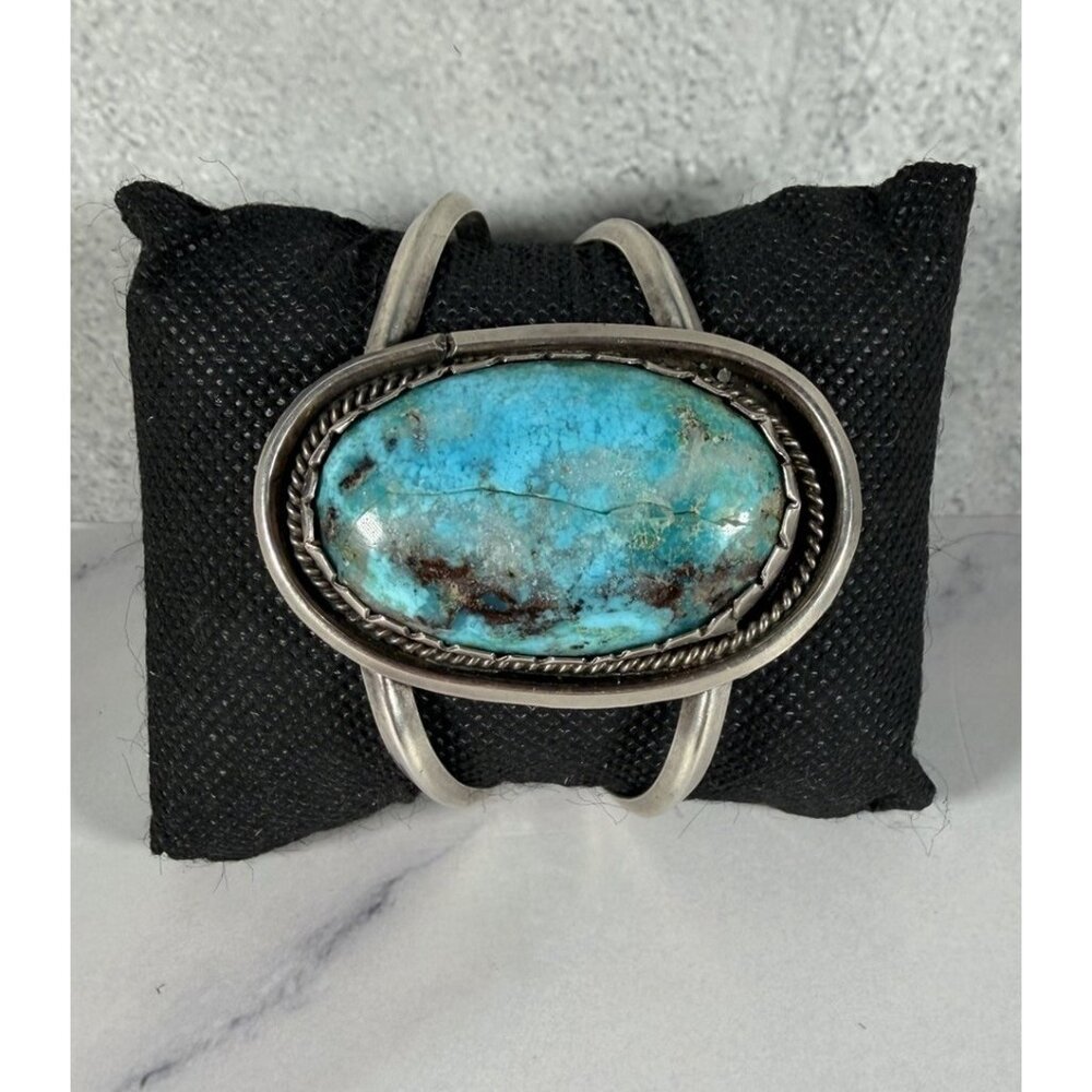 Cala Rogel Sterling Silver Turquoise Cuff Bracelet 47.7g Signed Large